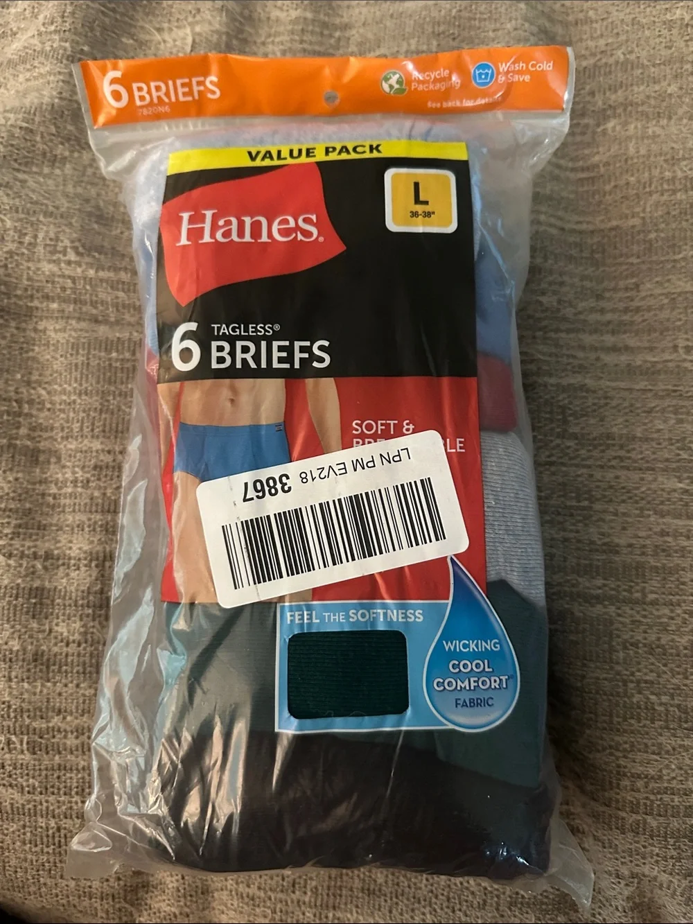 Hanes Men's Briefs 6-Pack in Blue, Gray, Black